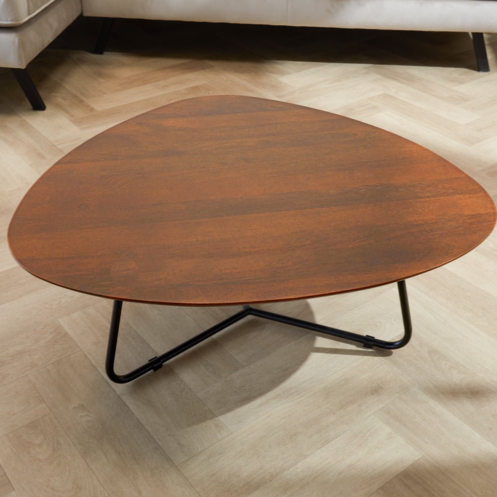 Coffee table Zoë Walnut Dimehouse Brown LxWxH 90x81x24 Mango wood Atmospheric photo diagonal front view