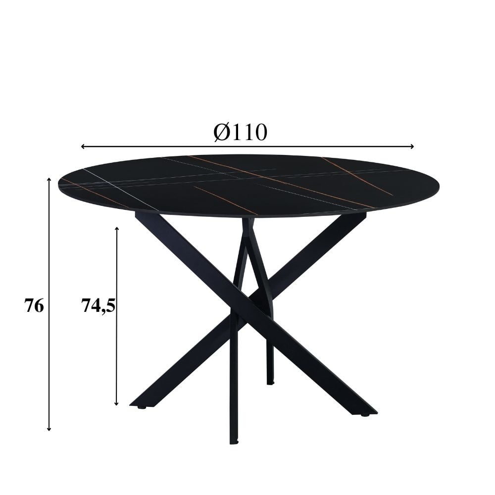 Dining table Vivian Black Dimehouse Black LxWxH 121x121x11 Sintered stone White photo size indication