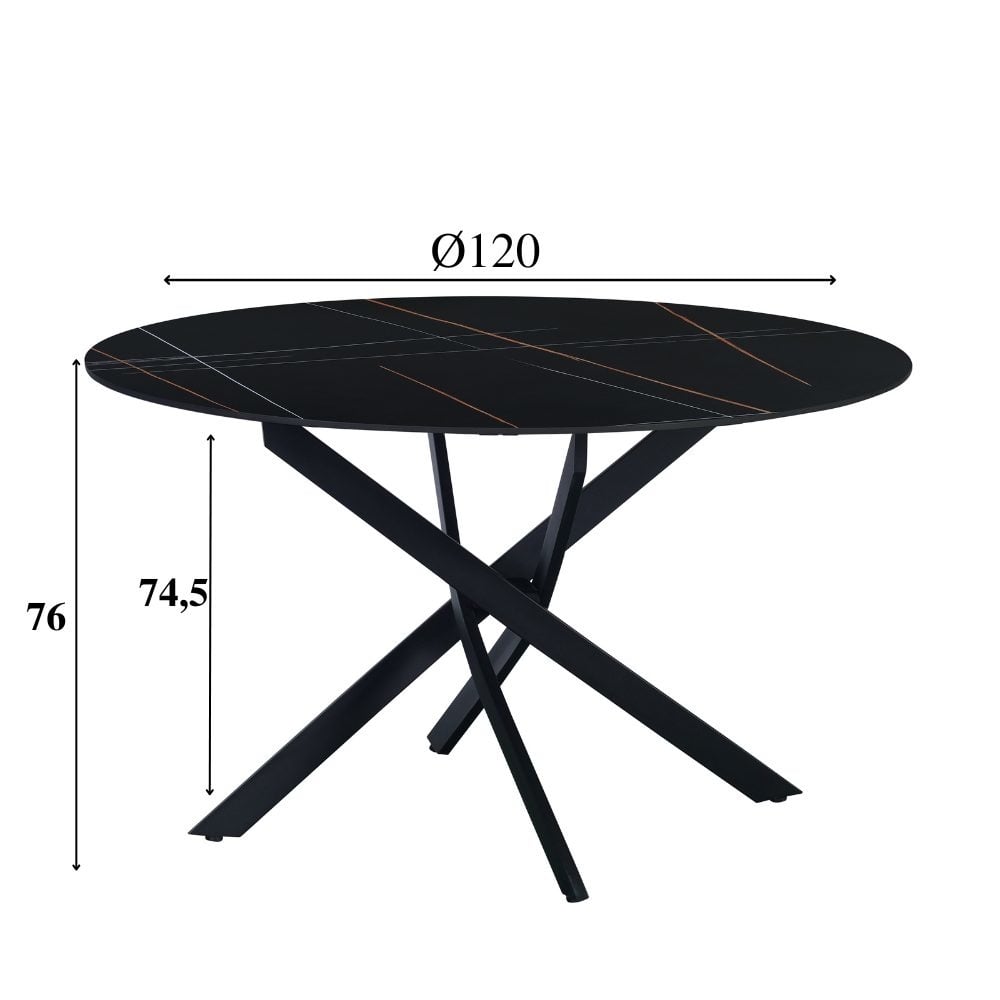 Dining table Vivian Black Dimehouse Black LxWxH 132x132x11 Sintered stone White photo size indication