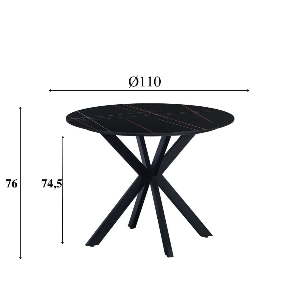 Dining table Yuna Black Dimehouse Black LxWxH 121x121x11 Sintered stone White photo size indication