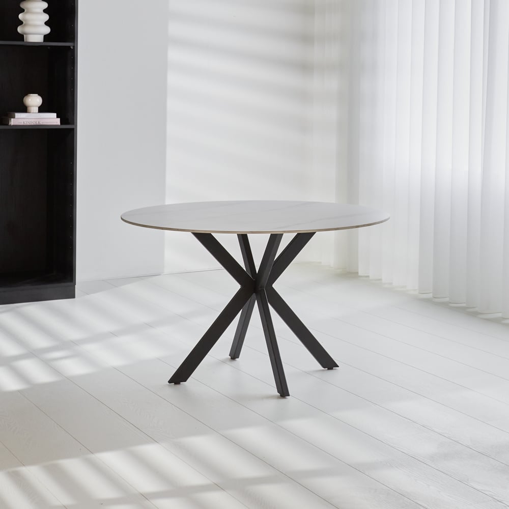 Dining table Yuna White Dimehouse White LxWxH 132x132x11 Sintered stone Atmospheric photo front view