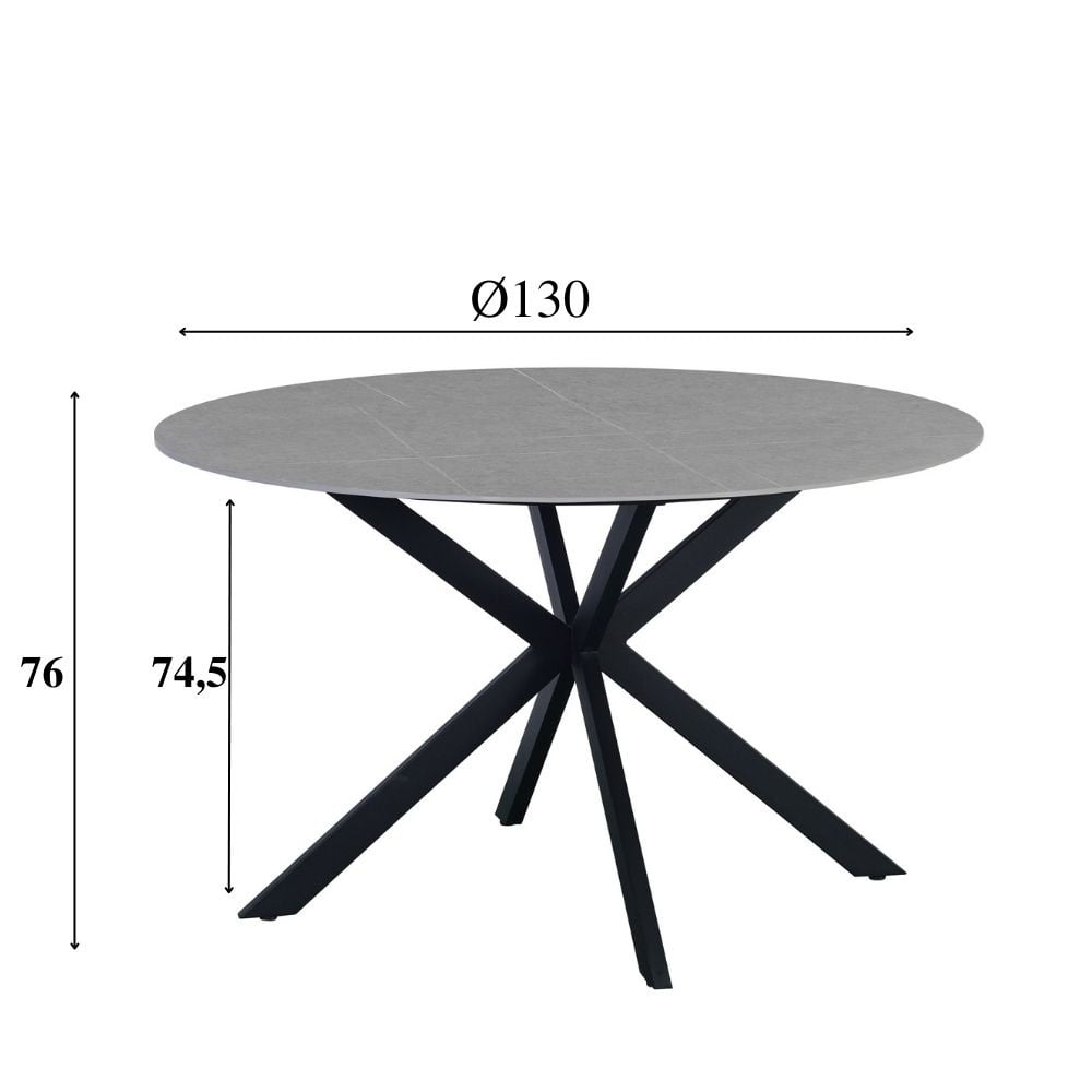 Yuna Gray dining table Dimehouse Gray LxWxH 141x141x11 Sintered stone White photo size indication
