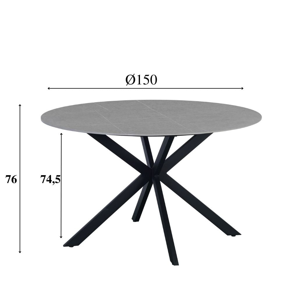 Yuna Gray dining table Dimehouse Gray LxWxH 114x77x9 Sintered stone White photo size indication