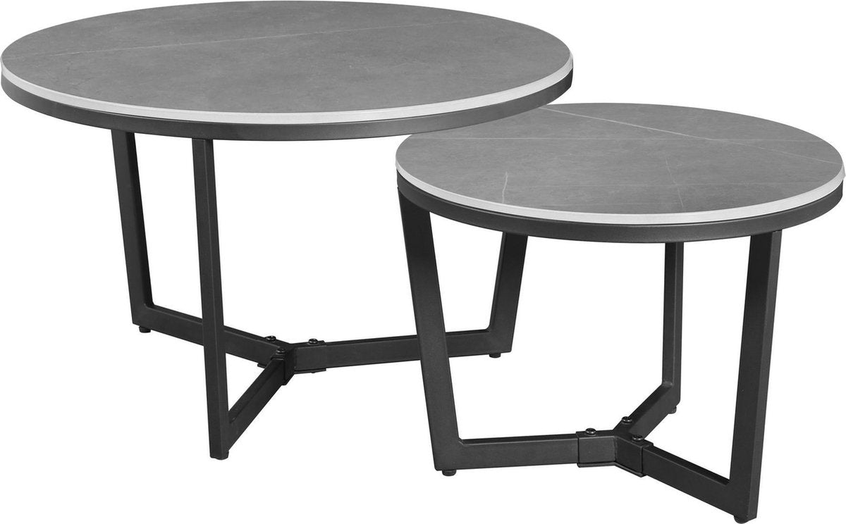 Coffee tables - Coffee table Set of 2 Brady Round Marble Look Gray - Dimehouse