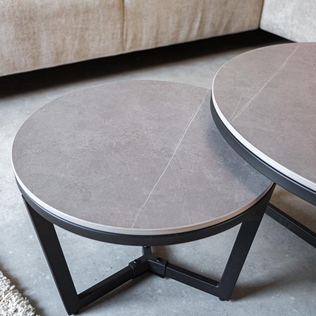 Coffee tables - Coffee table Set of 2 Brady Round Marble Look Gray - Dimehouse