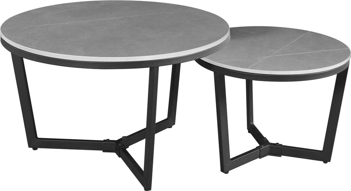 Coffee tables - Coffee table Set of 2 Brady Round Marble Look Gray - Dimehouse