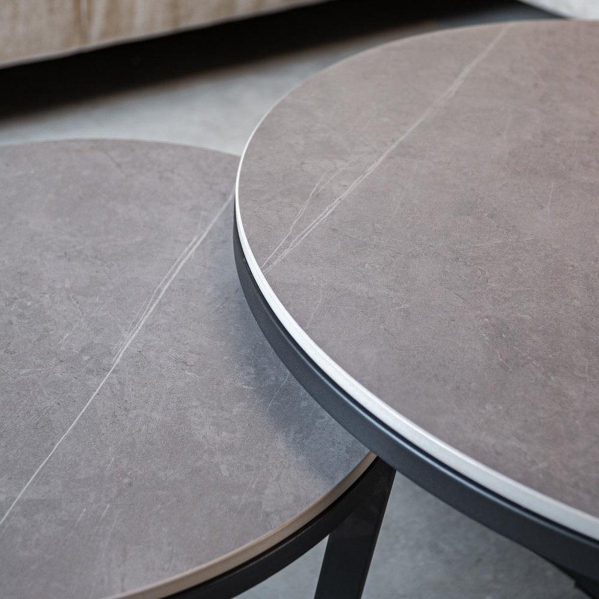 Coffee tables - Coffee table Set of 2 Brady Round Marble Look Gray - Dimehouse