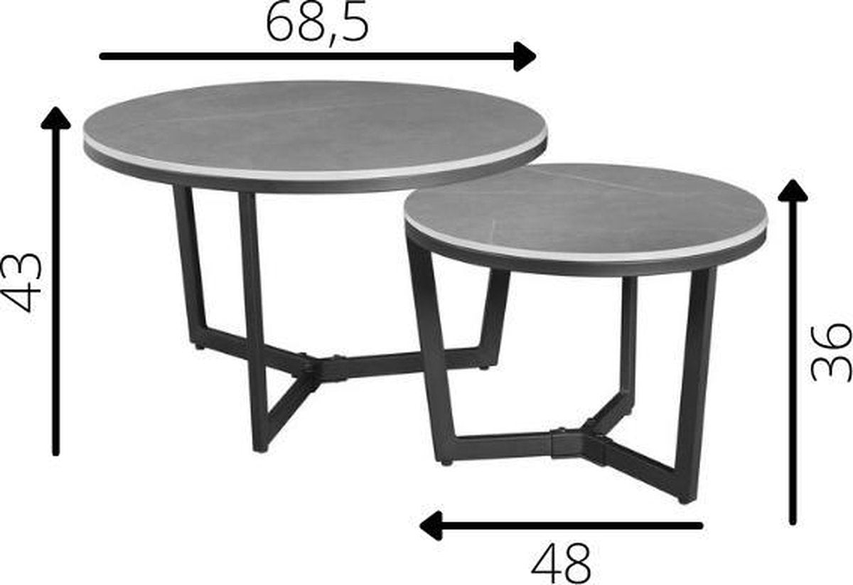 Coffee tables - Coffee table Set of 2 Brady Round Marble Look Gray - Dimehouse