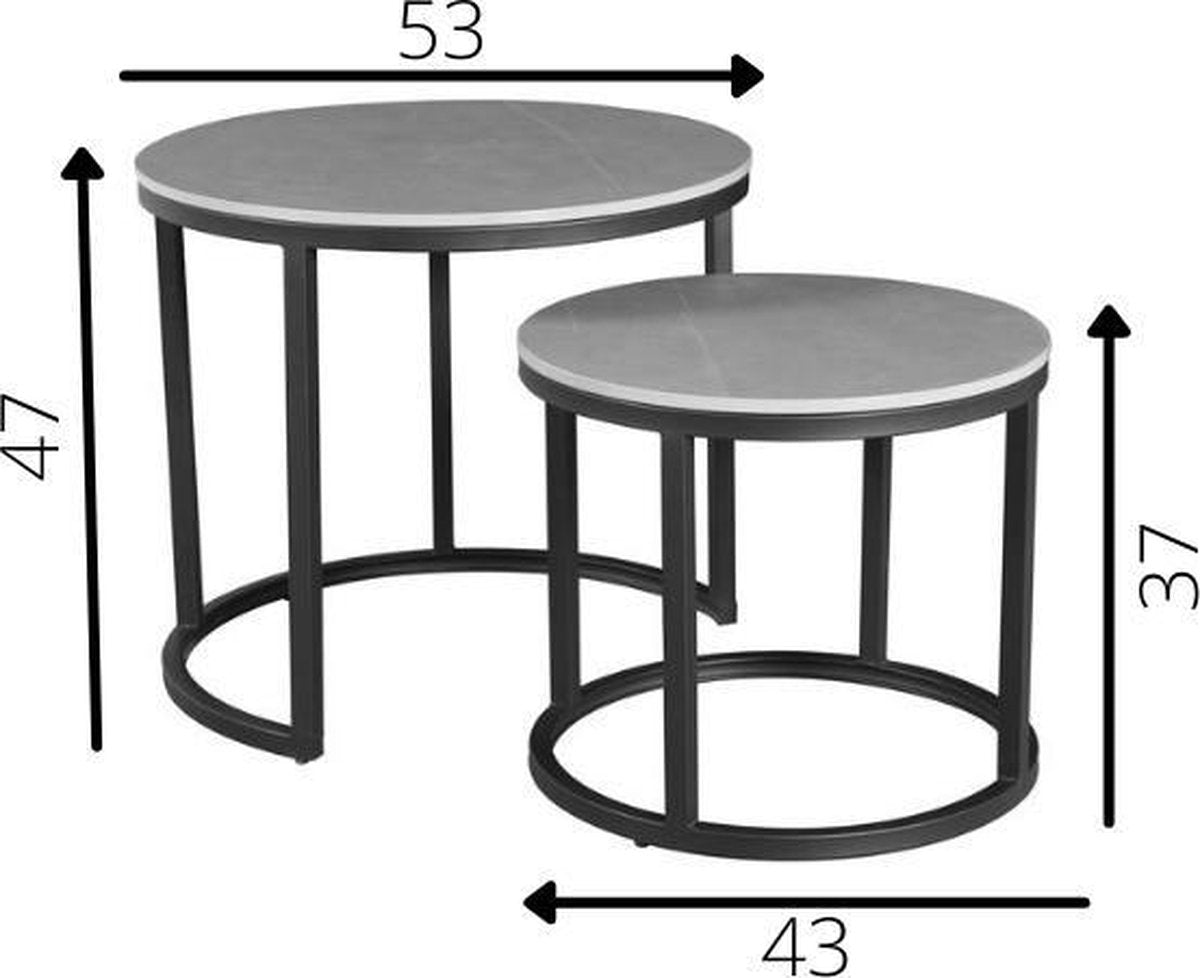 Coffee Tables - Round Coffee Table Set of 2 Sintered Stone Marble Look Paige Gray - Dimehouse