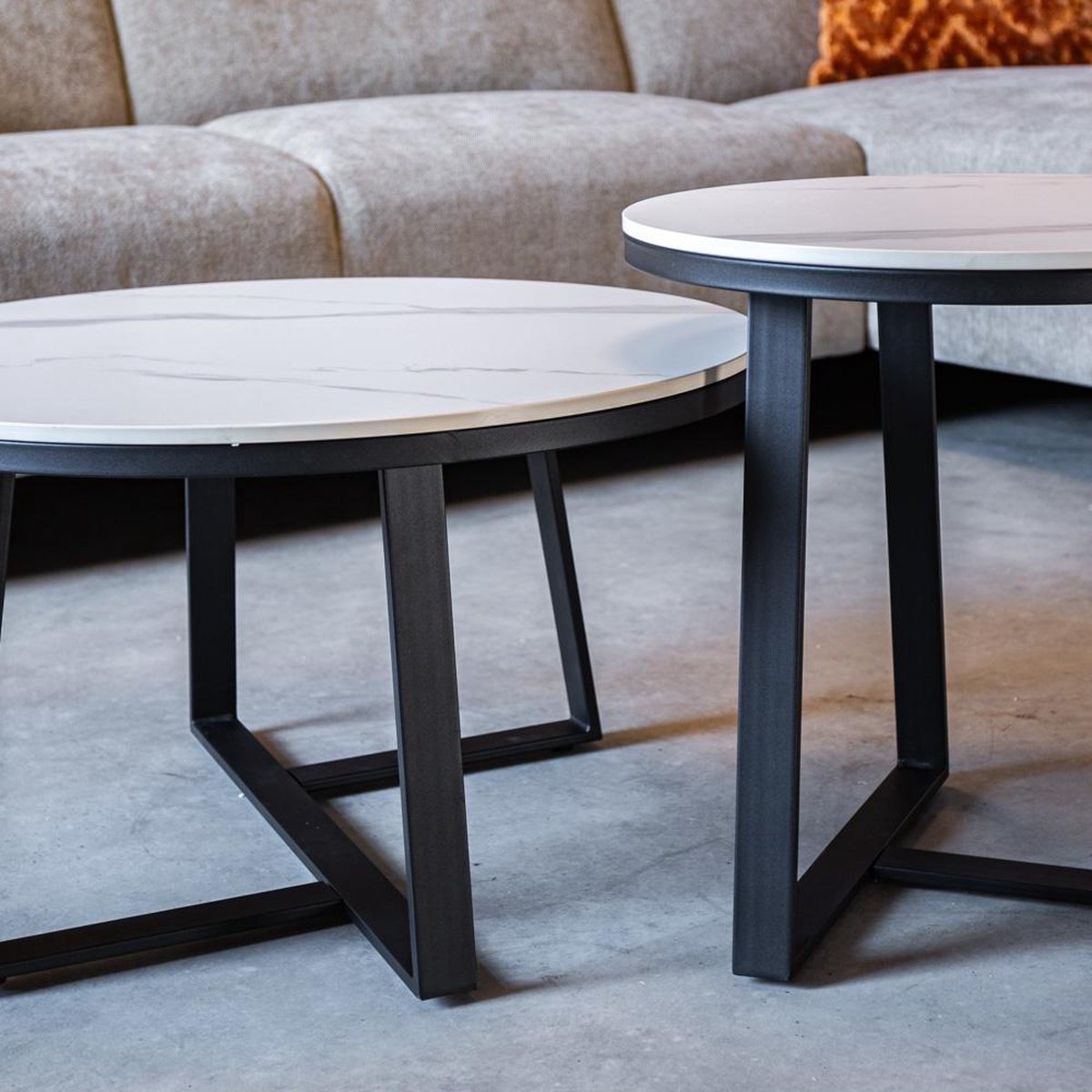 Coffee Tables - Coffee Table Set of 2 Tanner Round Marble Look White - Dimehouse