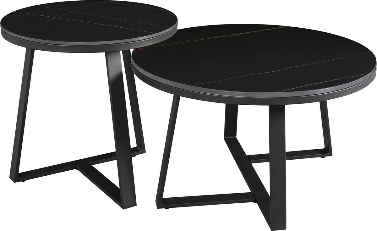 Coffee tables - Coffee table Set of 2 Tanner Round Marble Look Black Round - Dimehouse