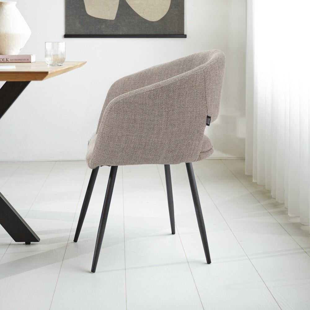 Dining room chairs - Scandinavian Dining room chair Taupe Fabric Cup shape Don - With Armrests - Dimehouse