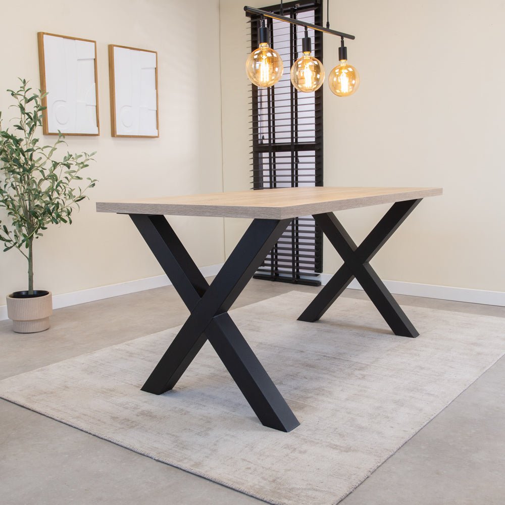 Lenzo Robson Oak table top Dimehouse Brown LxWxH 182x83x7 Melamine Atmospheric photo diagonal front view