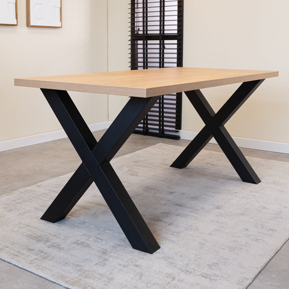 Lenzo Rustique Oak table top Dimehouse Brown LxWxH 182x83x7 Melamine Atmospheric photo diagonal front view