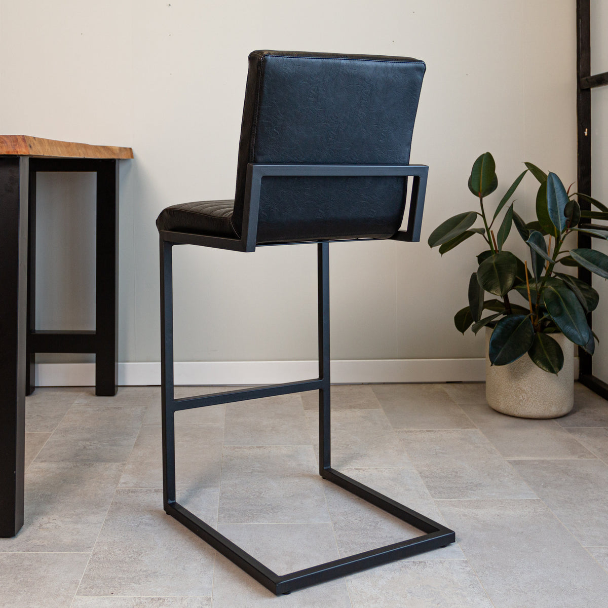 Barstool Kuba Dimehouse Black LxWxH 93x58x53 Faux leather Atmospheric photo diagonal rear view