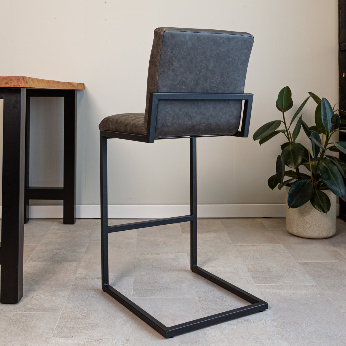 Barstool Kuba Dimehouse Anthracite LxWxH 93x58x53 Faux leather Atmospheric photo diagonal rear view