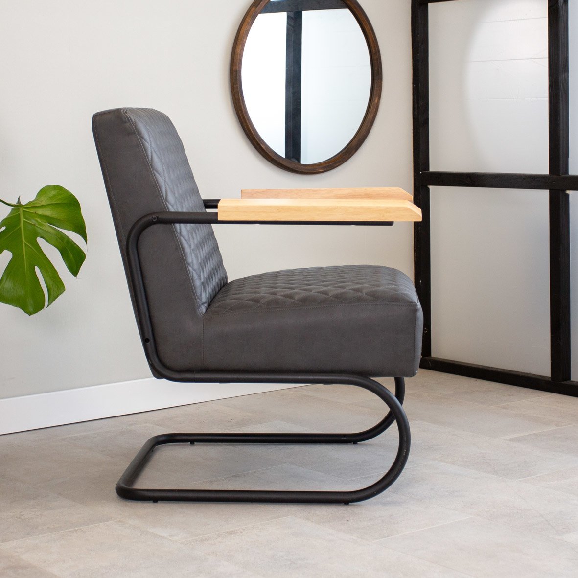 Armchair Lars Dimehouse Anthracite LxWxH 68x64x39 Faux leather Atmospheric photo side view