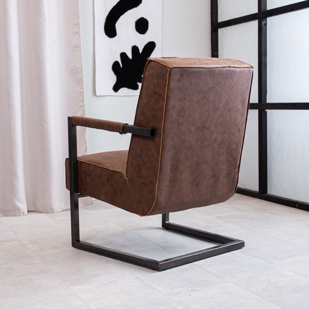 Armchair Tiger Dimehouse Brown LxWxH 69x58x41 Eco-leather Atmospheric photo diagonal rear view