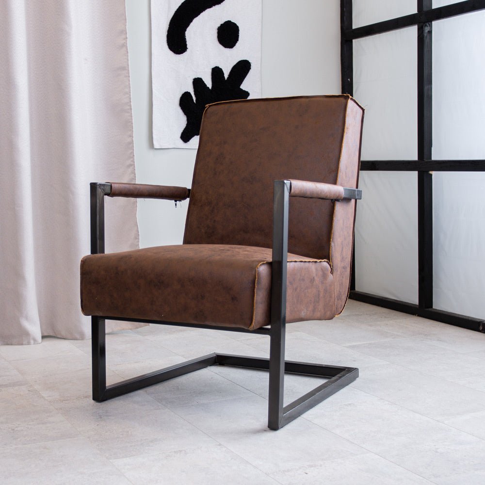 Armchair Tiger Dimehouse Brown LxWxH 69x58x41 Eco-leather Atmospheric photo diagonal front view