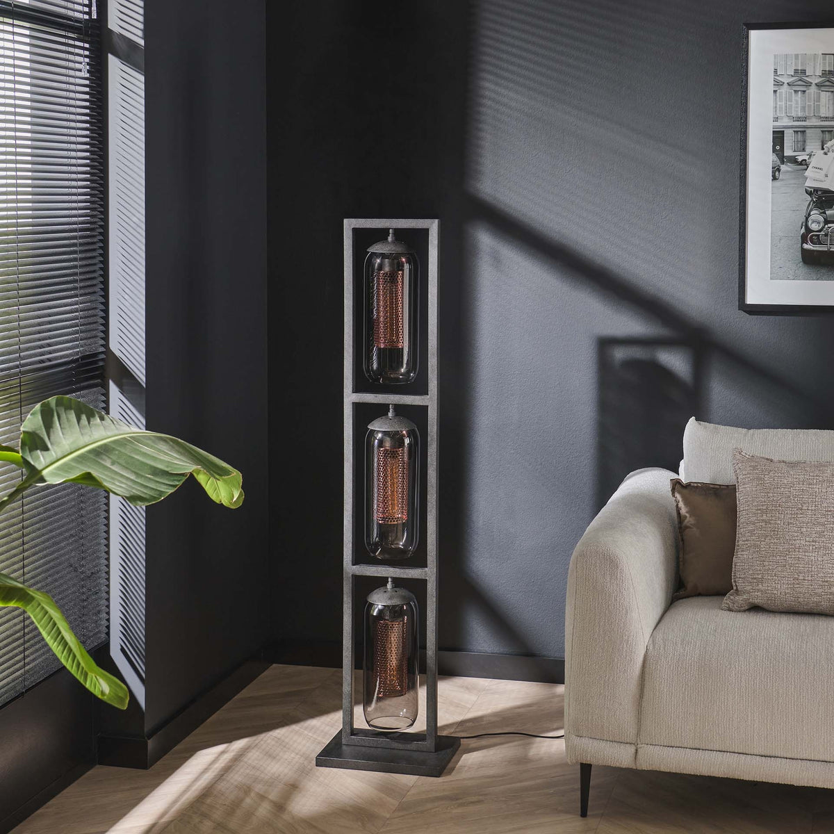 Floor lamp Hilda DH Interior Black LxWxH 162x38x29 Metal Atmospheric photo diagonal front view