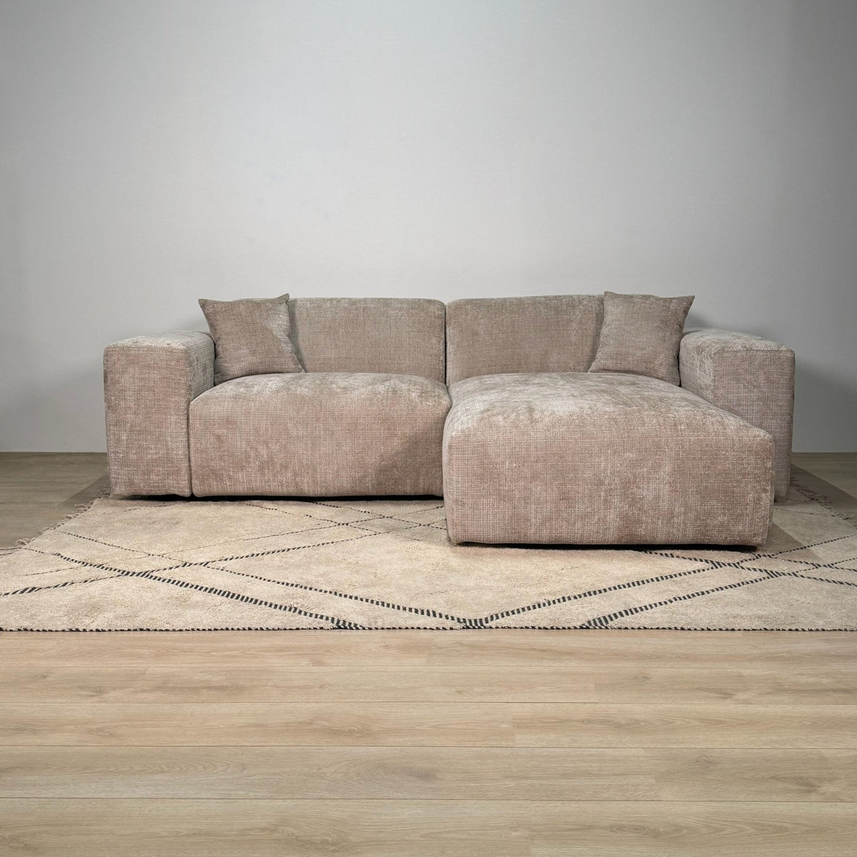 Sofas - Corner sofa beige chenille Wayne 264 cm - corner can be mounted left and right - Dimehouse