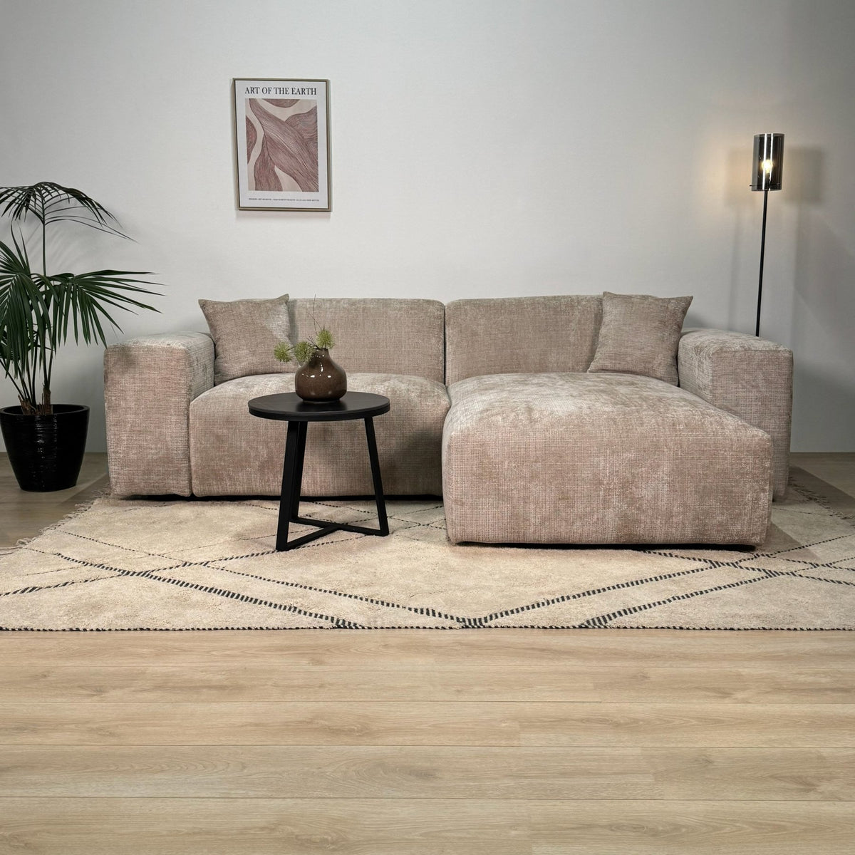 Sofas - Corner sofa beige chenille Wayne 264 cm - corner can be mounted left and right - Dimehouse