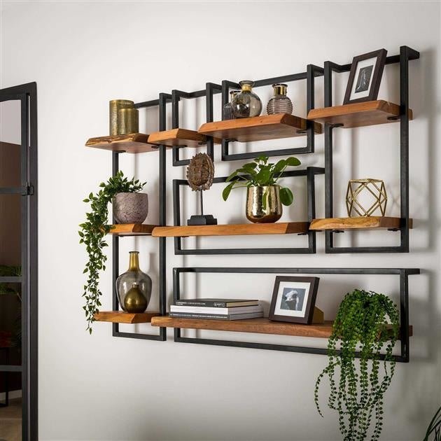 Wall shelf Aberdeen DH Interior Acacia LxWxH 105x36x13 Acacia wood Atmospheric photo diagonal front view