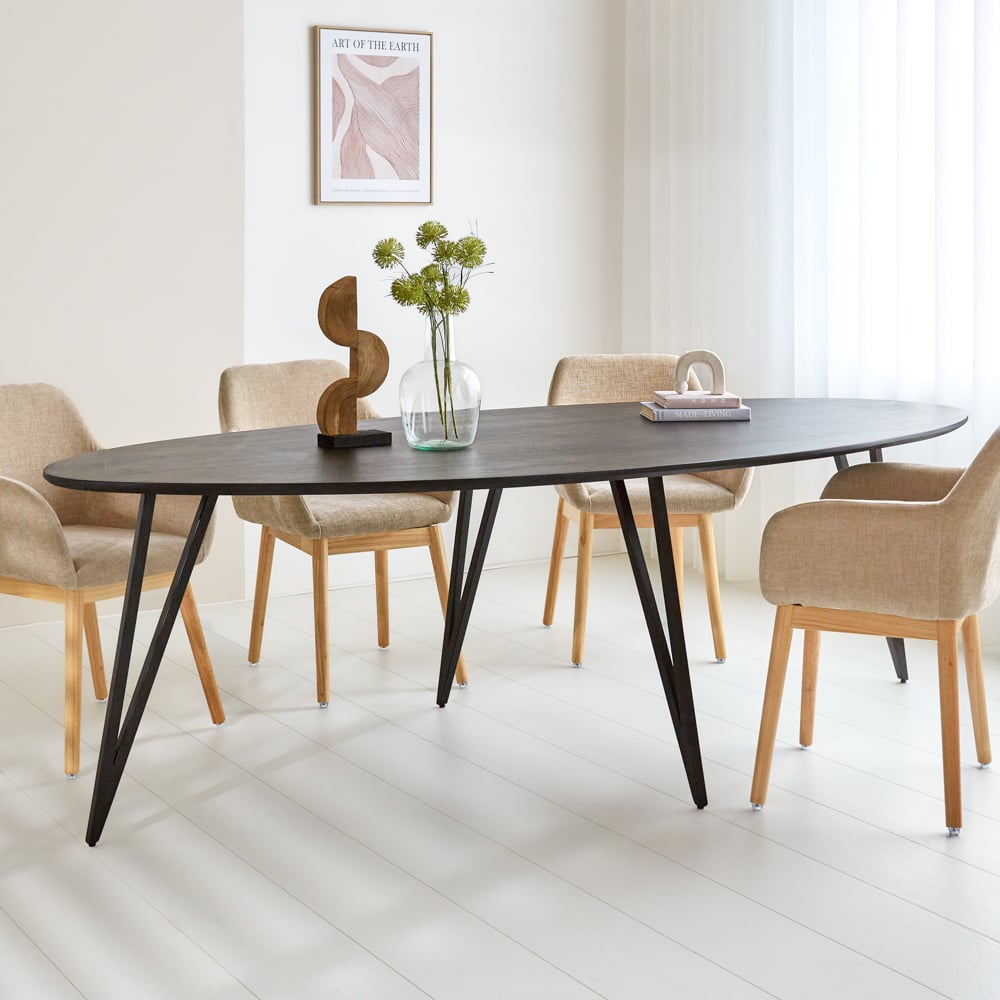 Cesar dining table Dimehouse Black LxWxH 256x116x9 Mango wood Atmospheric photo diagonal front view