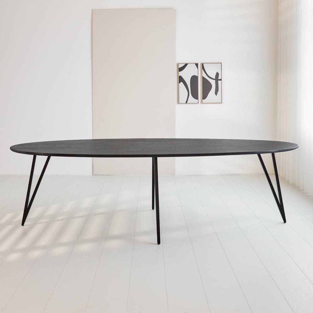 Cesar dining table Dimehouse Black LxWxH 276x116x9 Mango wood Atmospheric photo diagonal front view