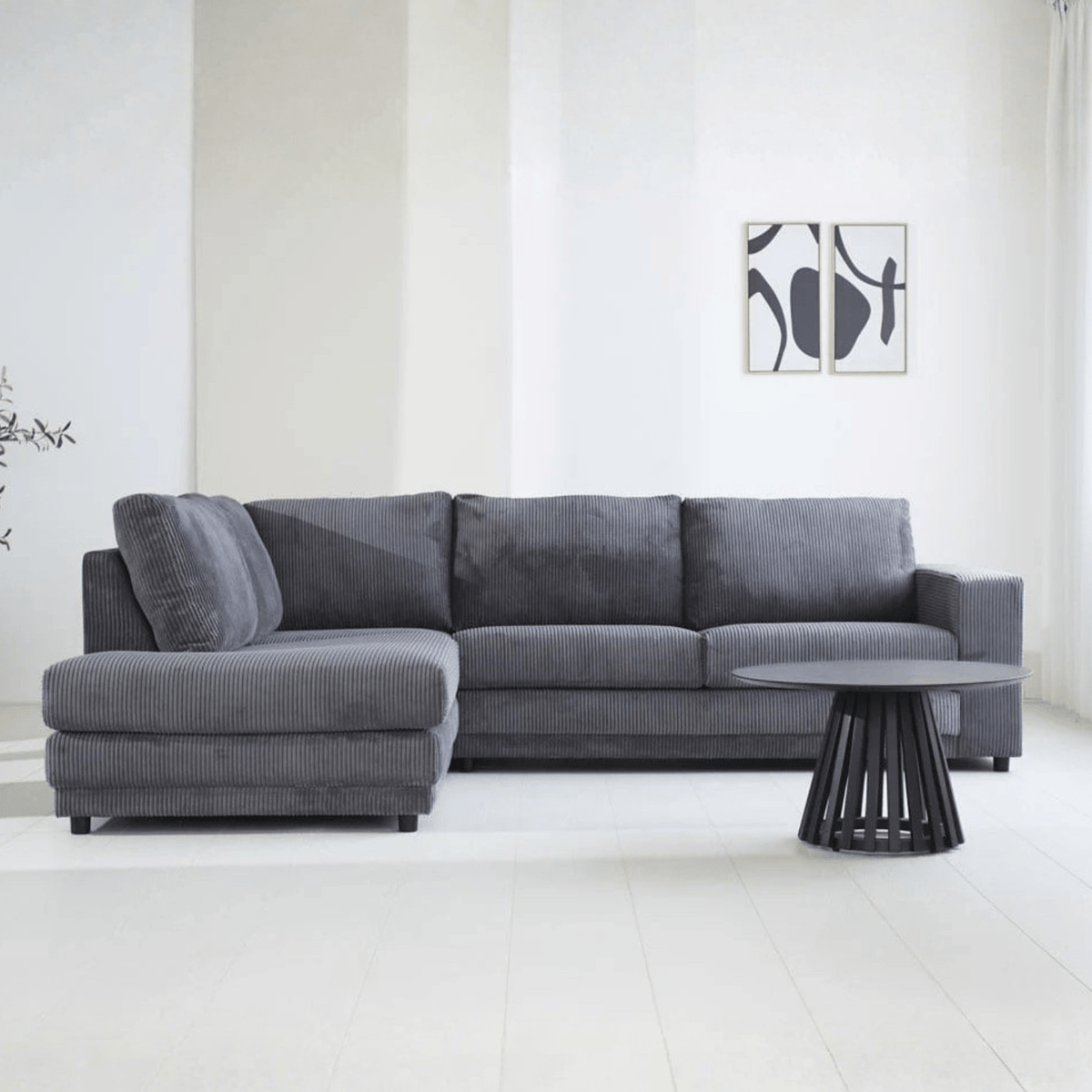 Sofas - Corner sofa anthracite ribbed sofa Gabi - left - Dimehouse