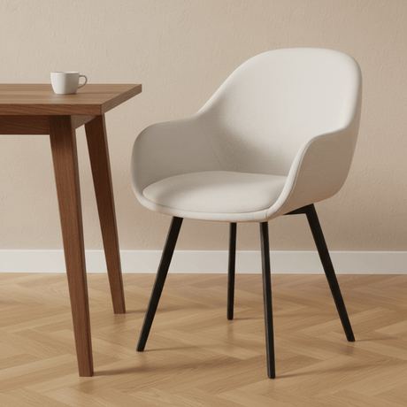 Dining room chairs - Modern Dining room chair Remy Ribbed Cream - With Armrests - Dimehouse