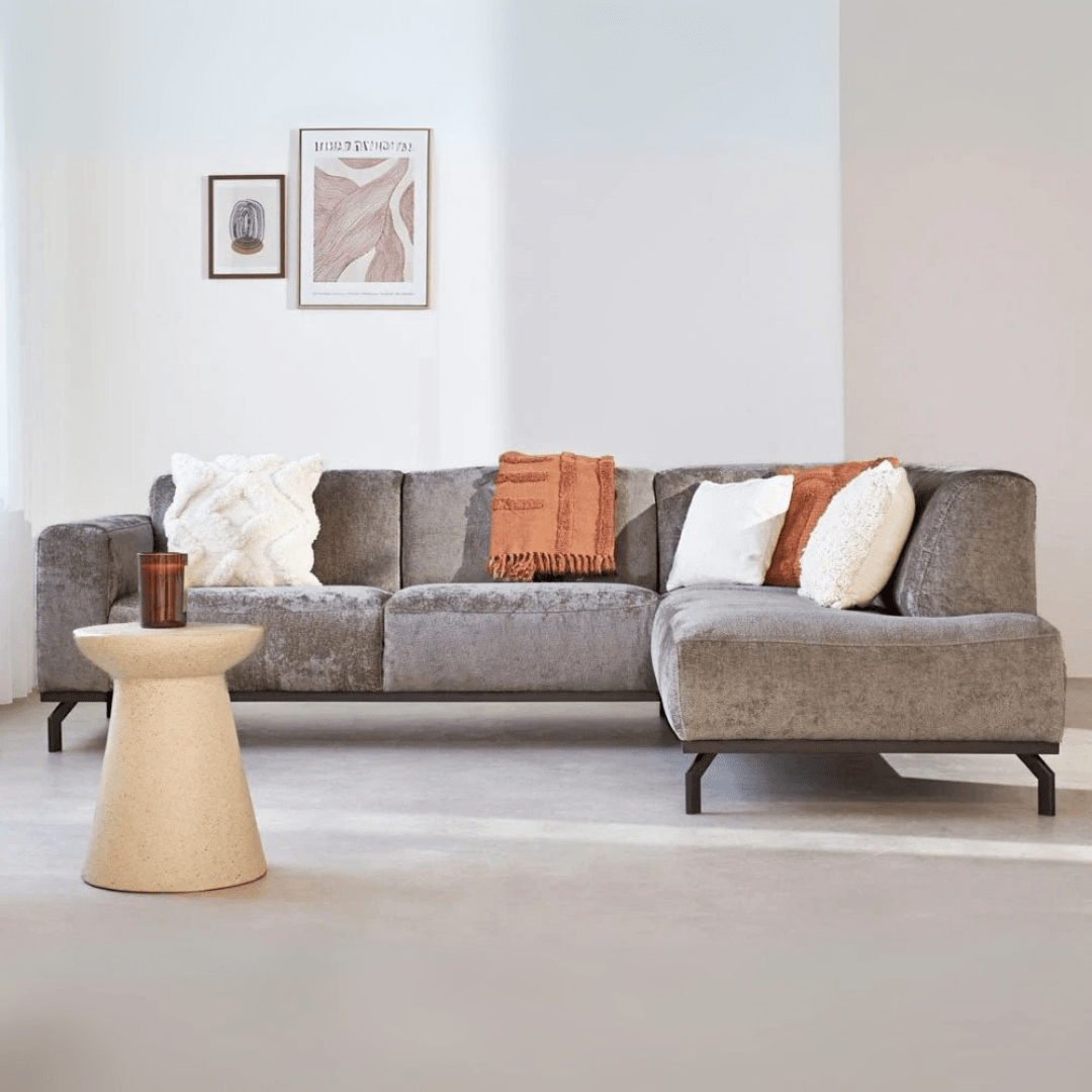 Sofas - Corner sofa with high legs taupe velvet Chloe - right - Dimehouse