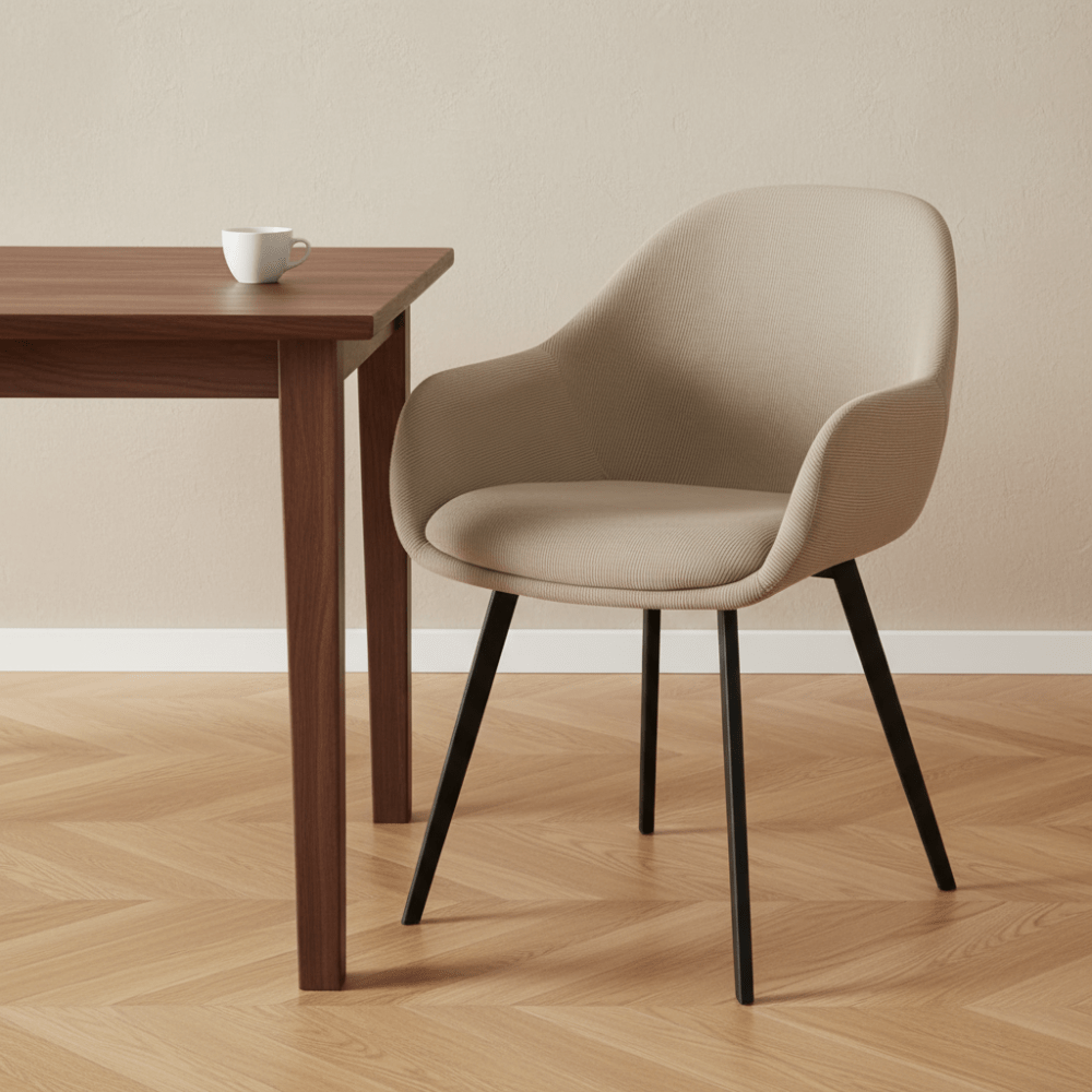 Dining room chairs - Modern Dining room chair Remy Rib Fabric Taupe - With Armrests - Dimehouse
