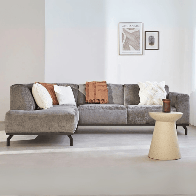 Sofas - Corner sofa with high legs taupe velvet Chloe - left - Dimehouse