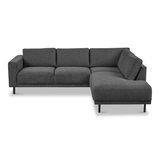 Sofas - Modern 3-seater corner sofa with Lounger Anthracite Fabric Aniko right 240x197x78 cm - Dimehouse