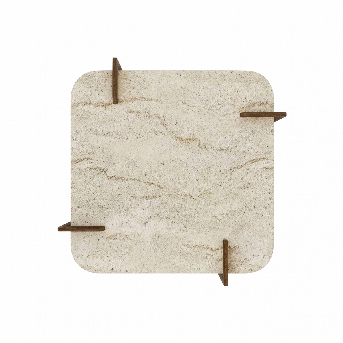 Afrolli coffee table travertine look walnut 90x90 Travertine look and walnut Melamine coated wood composite