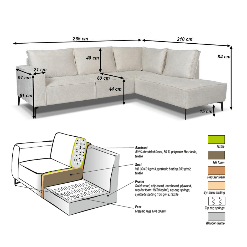 Sofas - Corner sofa with chaise longue beige chenille Yara - left - Dimehouse