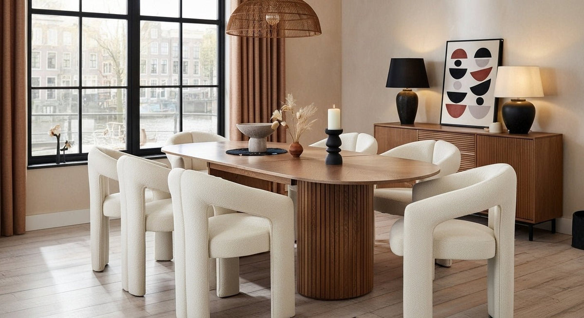 Dining room chairs - Design Dining room chair Beige Bouclé Maro - Full Fabric - Dimehouse