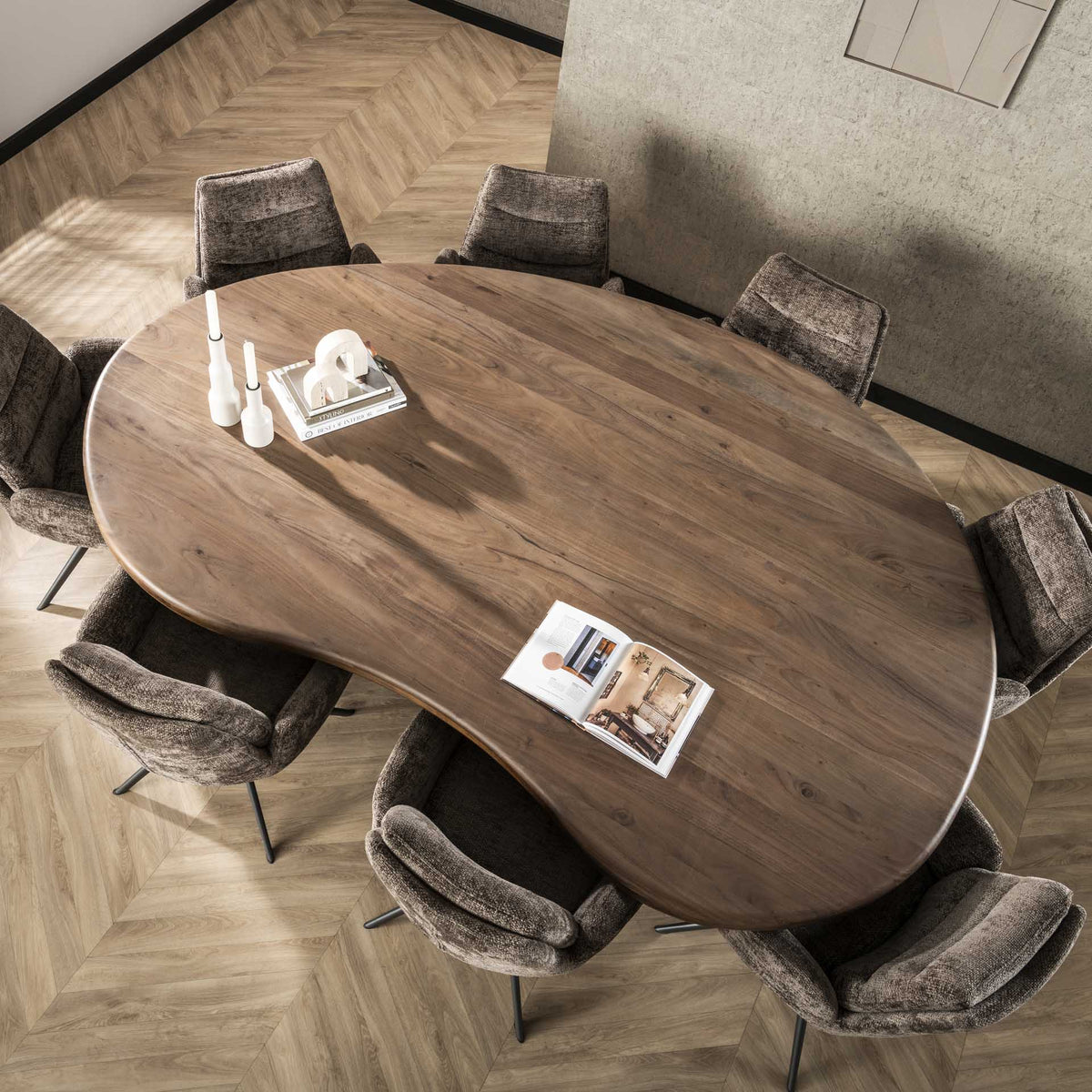 Dining tables - Organic Shaped Dining Table Alo Acacia Wood Brown 240x160 cm - Dimehouse