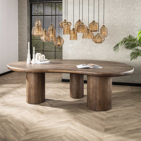 Dining tables - Organic Shaped Dining Table Alo Acacia Wood Brown 240x160 cm - Dimehouse
