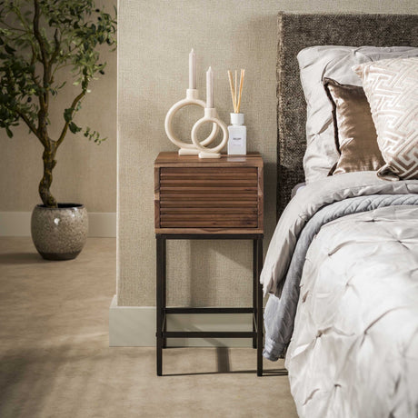 Bedside table - Bedside table with 1 drawer brown acacia wood Lani - Dimehouse