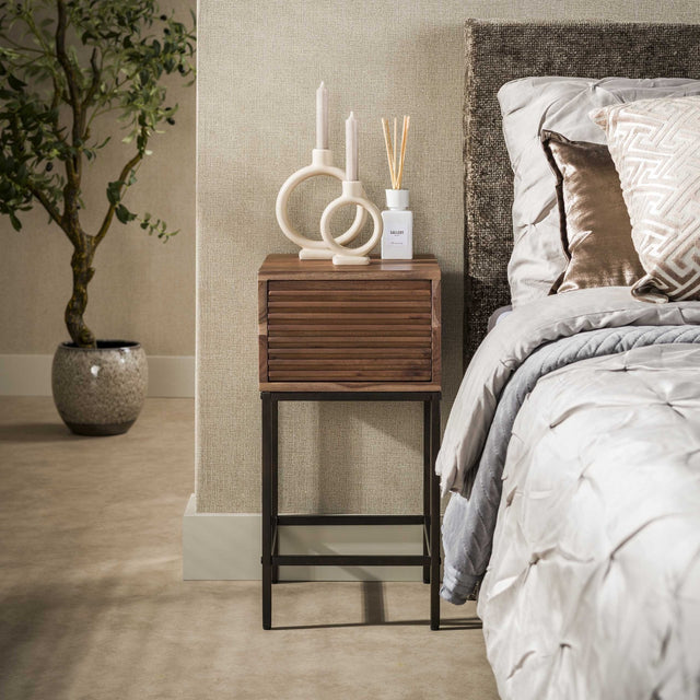 Bedside table - Bedside table with 1 drawer brown acacia wood Lani - Dimehouse
