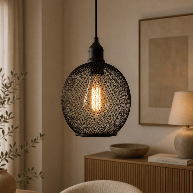 Hanging lamps - Hanging lamp black Metal - Mesh structure - 19 cm - 1 - light - Hudson - Dimehouse