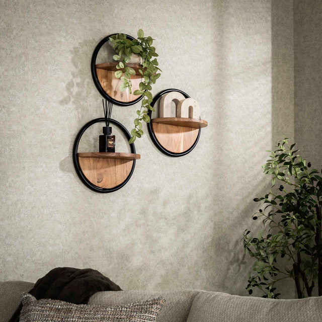 Wall shelves - Wall shelf Round Ø35 Solid Acacia wood set of 3 - Dimehouse