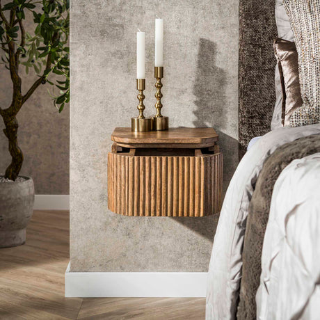 Bedside Tables - Floating Bedside Table Mango wood Sand 1 Drawer - Dimehouse