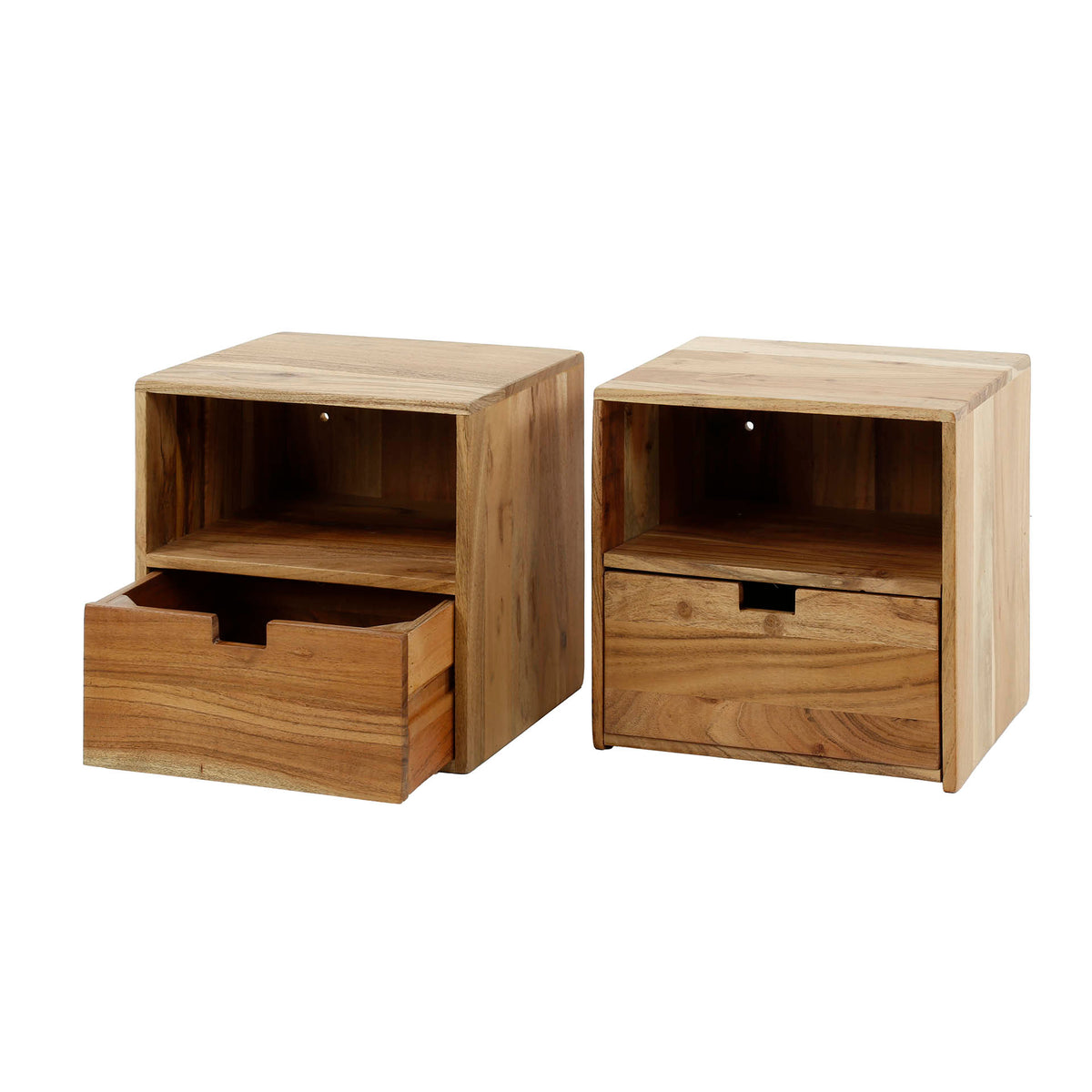 Bedside Tables - Floating Bedside Tables Set of 2 Ceriel Acacia Wood with 1 Drawer and Open Compartment - Dimehouse