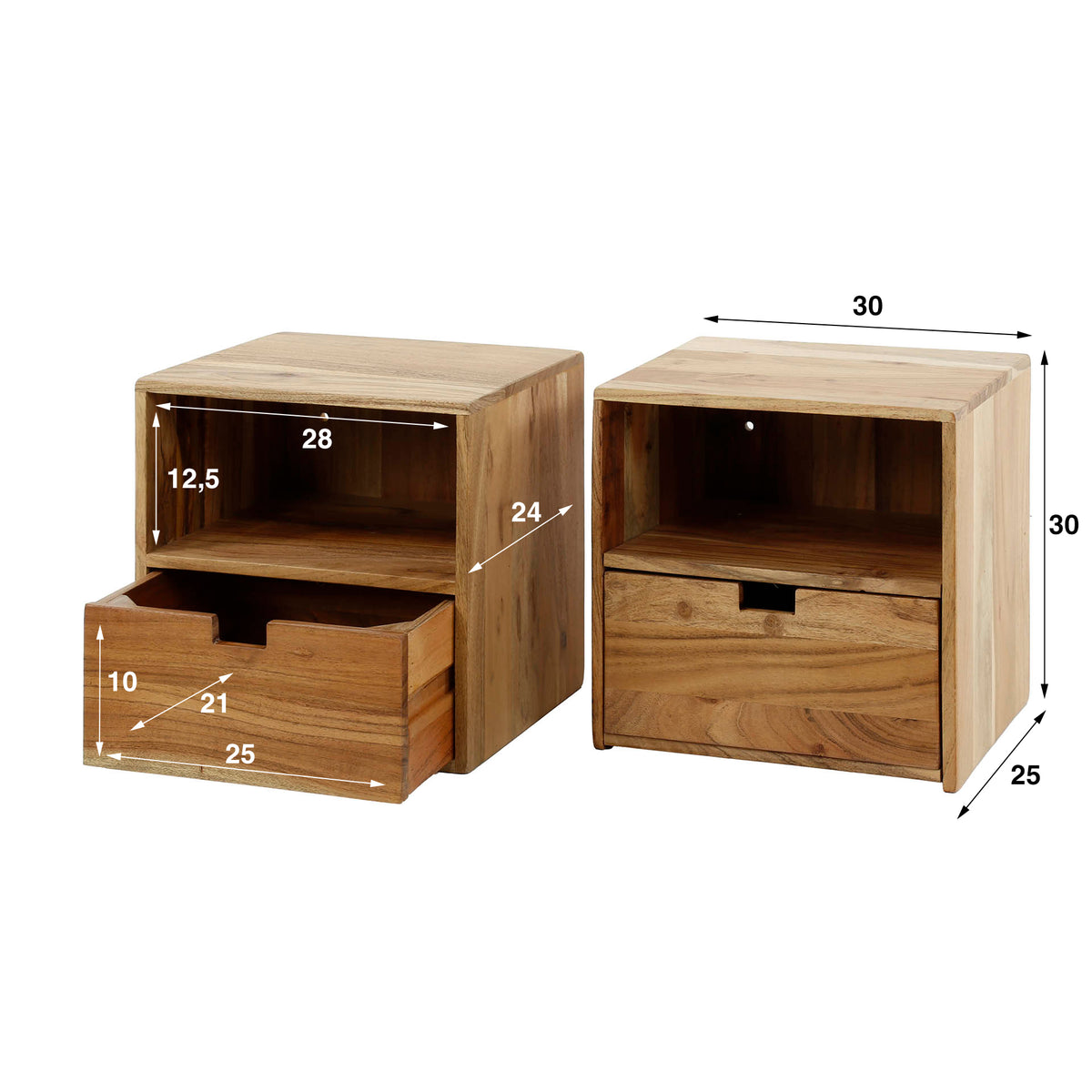 Bedside Tables - Floating Bedside Tables Set of 2 Ceriel Acacia Wood with 1 Drawer and Open Compartment - Dimehouse