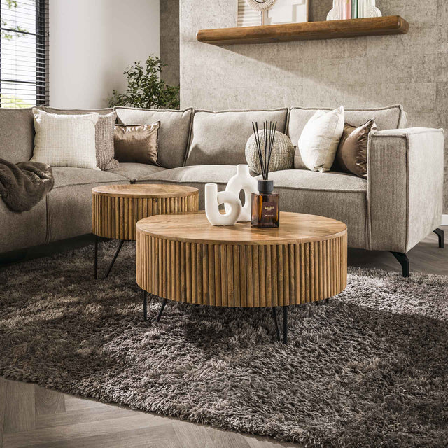 Coffee tables - Set of 2 round coffee tables Maria Mango wood - Dimehouse