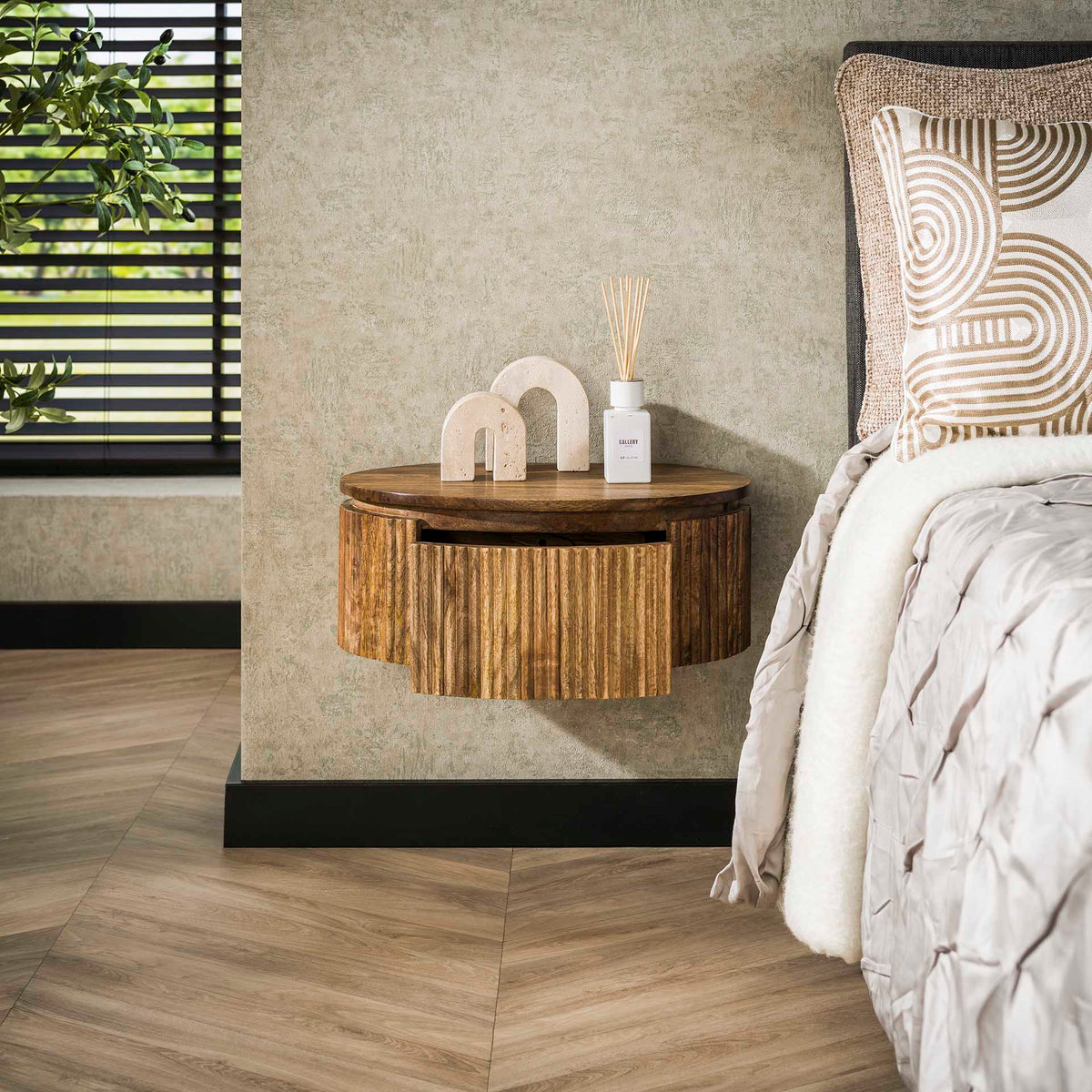 Bedside tables - Mango bedside table round 1 drawer sand - Dimehouse