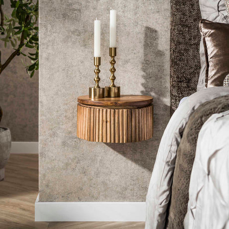 Bedside tables - Floating bedside table Curve round 1 - drawer Mango wood sand - Dimehouse